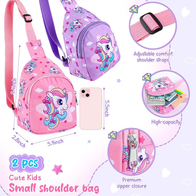 Cosblank 2 Pcs Christmas Small Crossbody Bag Girls Cute Cartoon Unicorn Sling Bag Shoulder Coin Pouch for Travel(Stylish) - Image 2